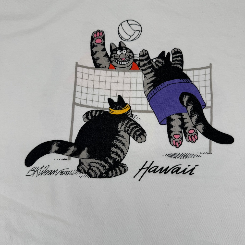 Vintage 90s Crazy Shirts B Kliban Hawaii Volleyball Shirt Mens Large White USA - Picture 3 of 8